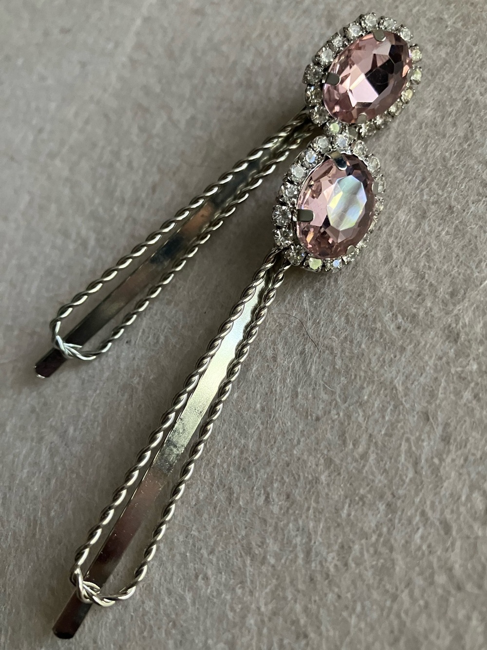 Baby pink crystal rhinestone silver hair pins